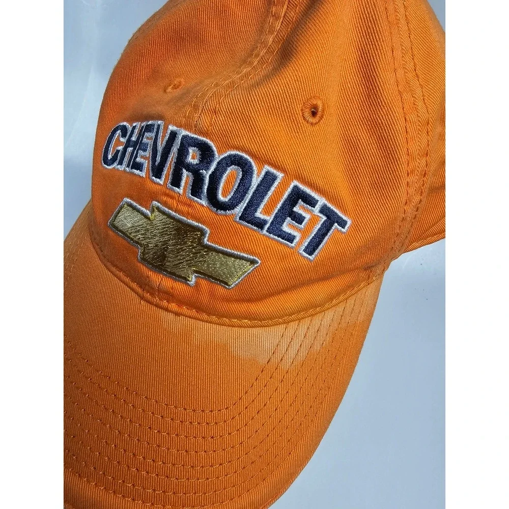 Chevrolet Hat Orange Embroidered Gold Bowtie Logo Adjustable Baseball Cap Mens